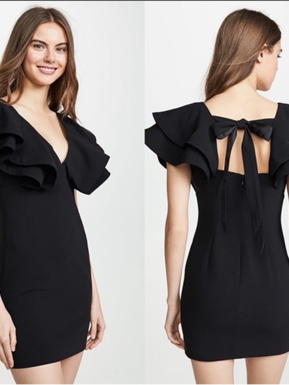 cinq a sept  Ambrose Black Ruffle-Back Mini Dress with Tie